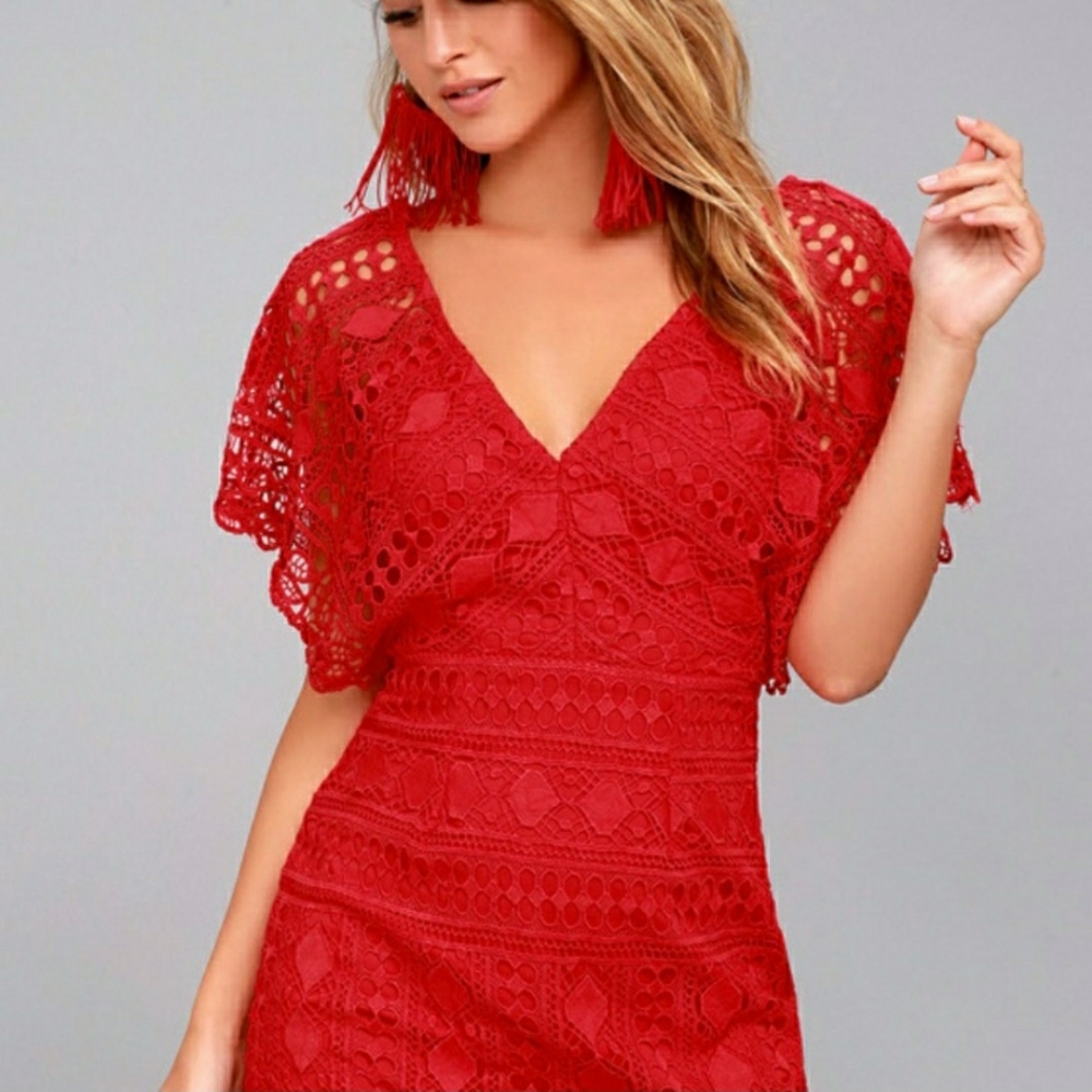 Brand New Lulus First Kiss Red Lace Dress …